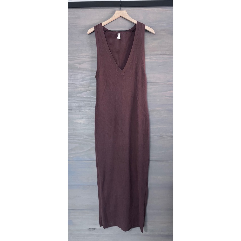 Anthropologie Daily Practice Slim V Neck Dress‎ Size Small Sleeveless Brown Maxi